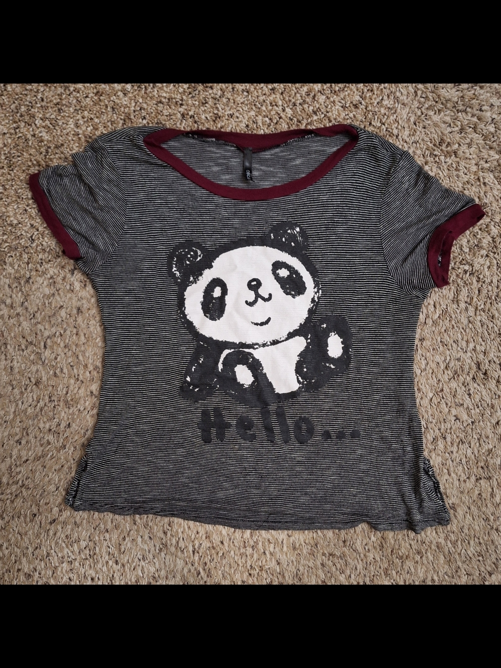 Vintage OBCE Panda Striped Ringer Graphic Tee Size L (Fits Small) Emo Mall Goth